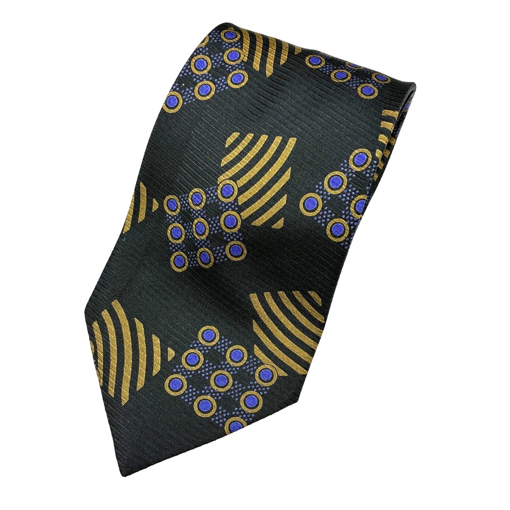Giorgio Armani Silk Tie Cravatte Abstract Art Print Black Gold Made in Italy - Picture 1 of 8